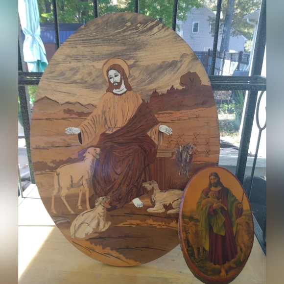 Other - Lot of 2 Vintage Wood Shepard , Jesus, 1 Large & 1 Smaller
